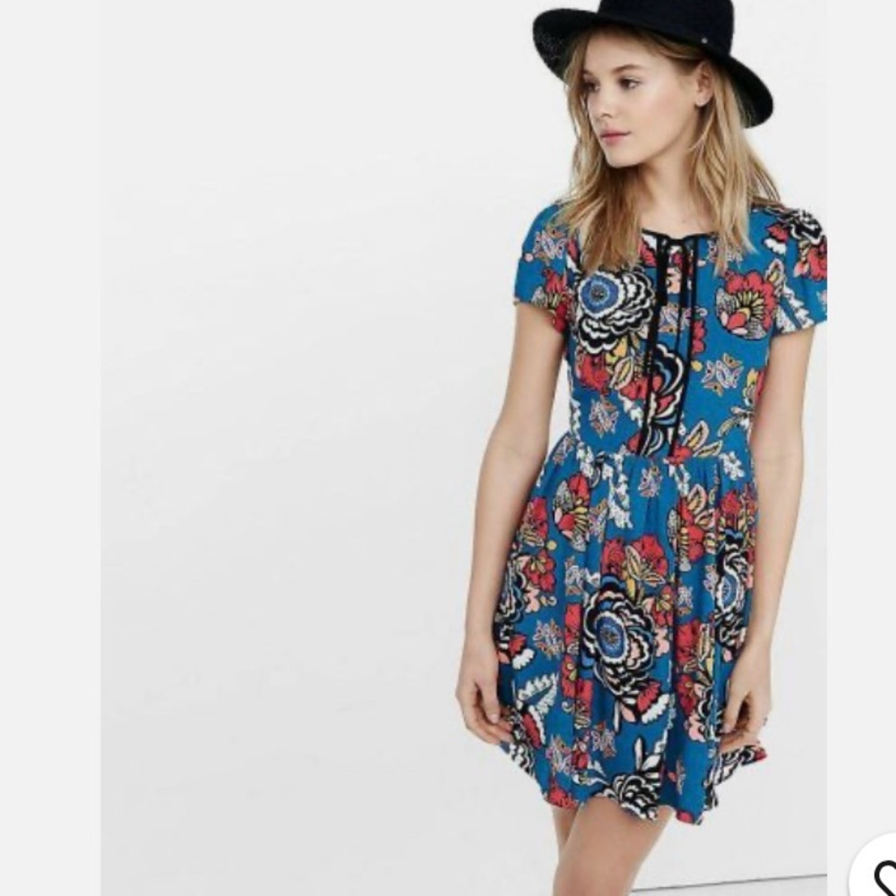 Express Floral Fit And Flare Dress Y2K Size 12